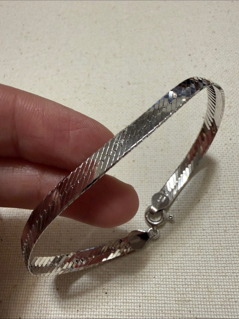 Sterling Silver 925 Textured Herringbone Bracelet 7.25 inch long